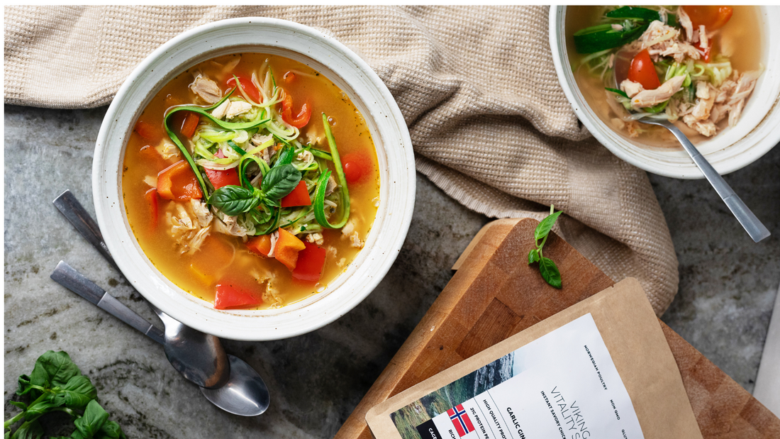 Spicy chicken and zucchini "noodle soup"